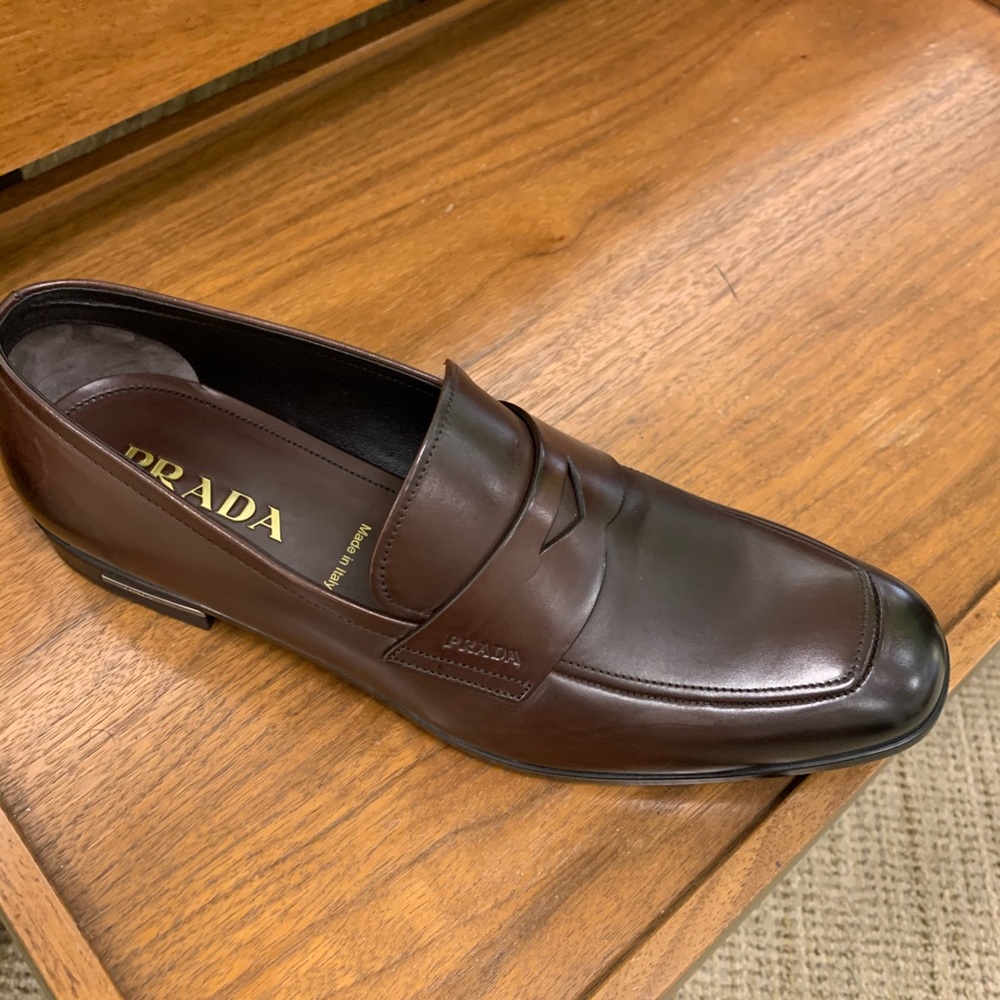 Prada men brown leather loafer shoes